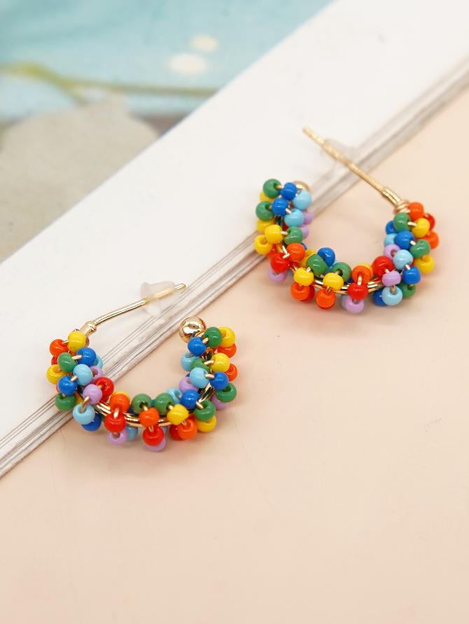 1 pair princess cute c shape beaded glass ear studs