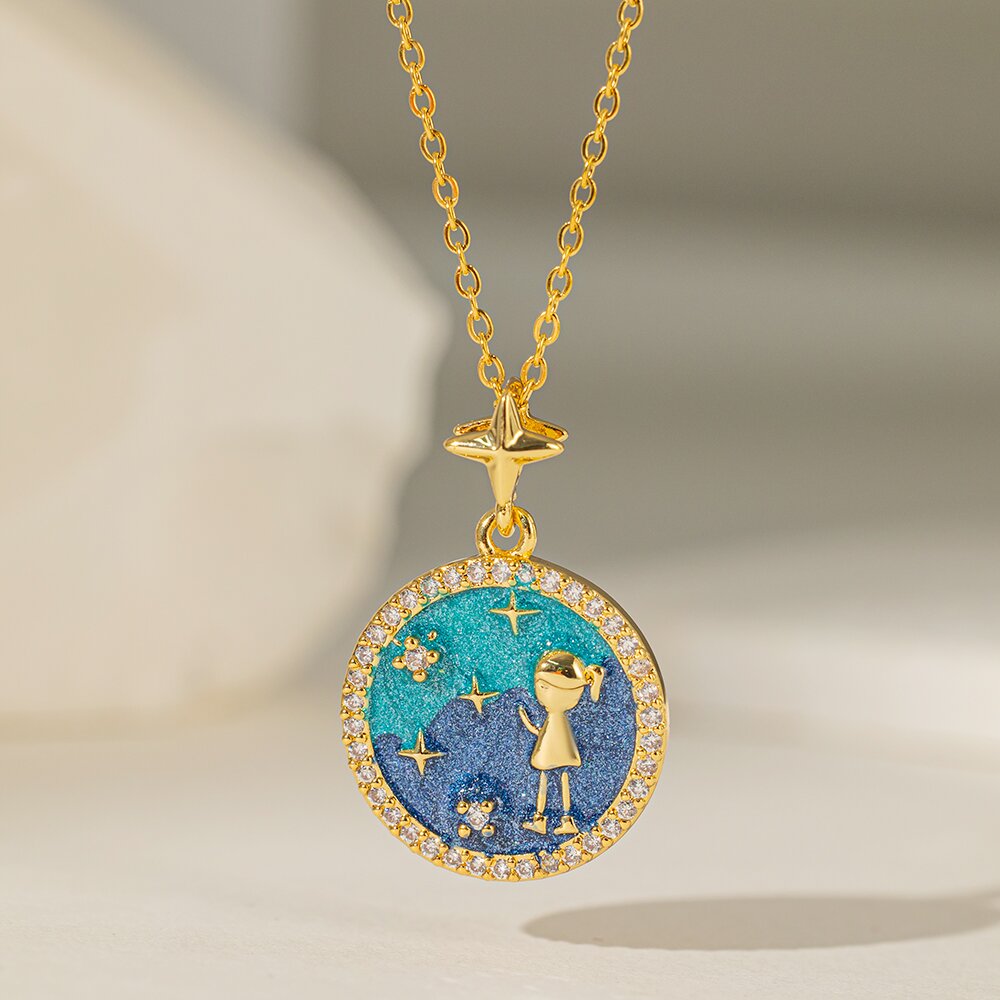 Titanium Steel 18K Gold Plated Casual Simple Style Commute Crown Feather Flower Inlay Artificial Rhinestones Pendant Necklace