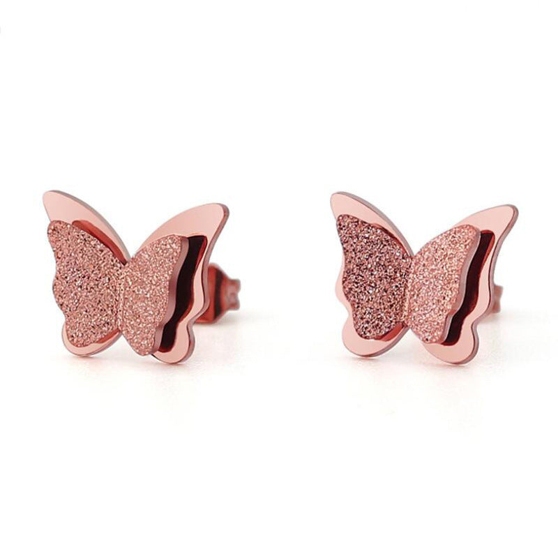 1 pair retro butterfly titanium steel plating hollow out ear studs