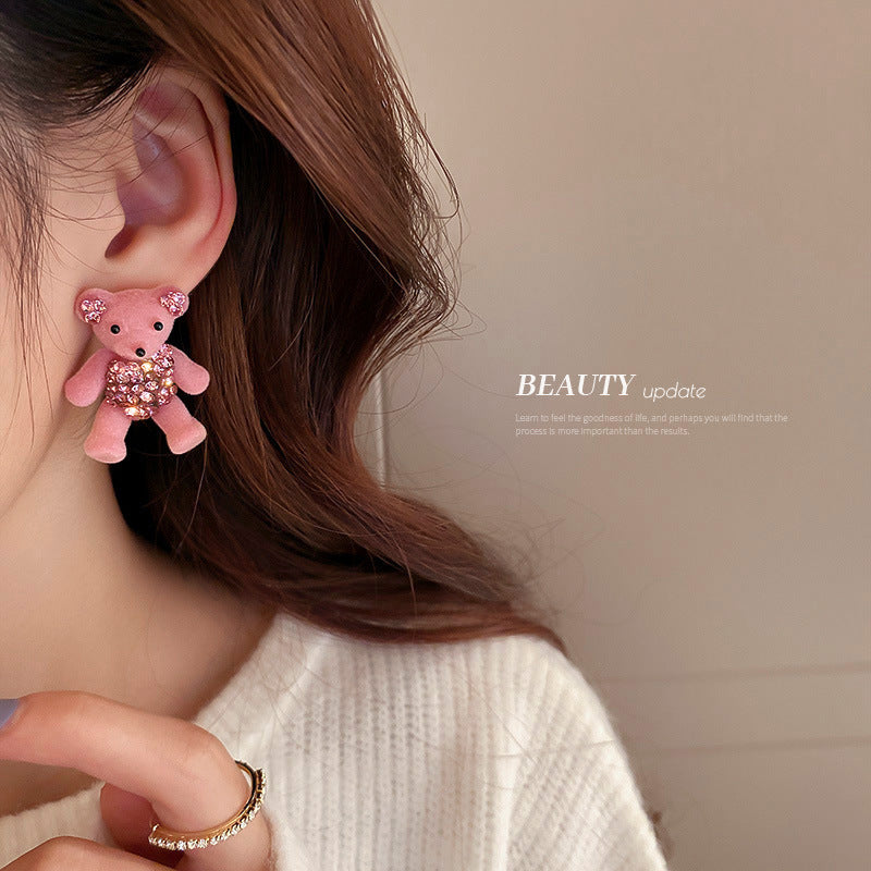 cute bear cloth artificial gemstones earrings