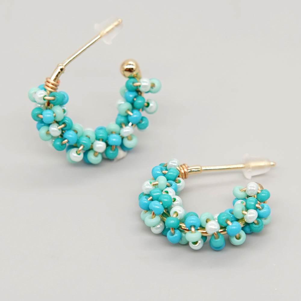 1 pair princess cute c shape beaded glass ear studs