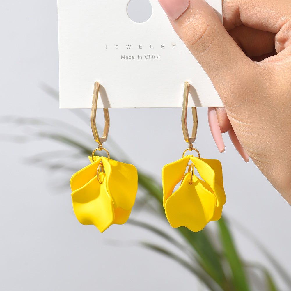 1 pair elegant vacation petal arylic zinc alloy drop earrings