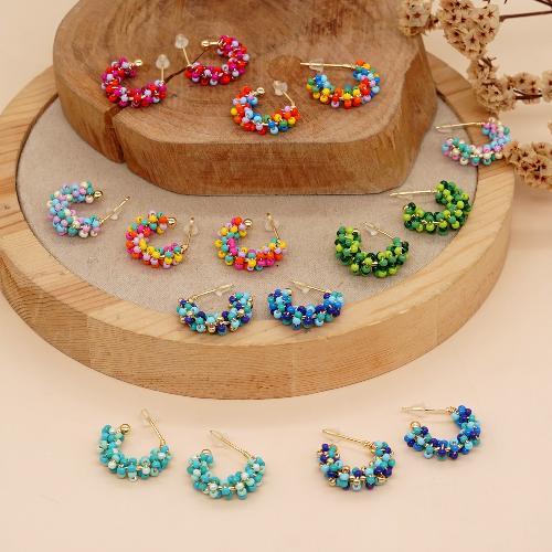 1 pair princess cute c shape beaded glass ear studs