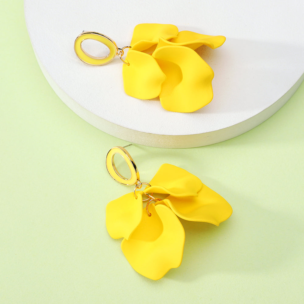 1 pair elegant romantic sweet petal spray paint painted inlay zinc alloy acrylic dangling earrings