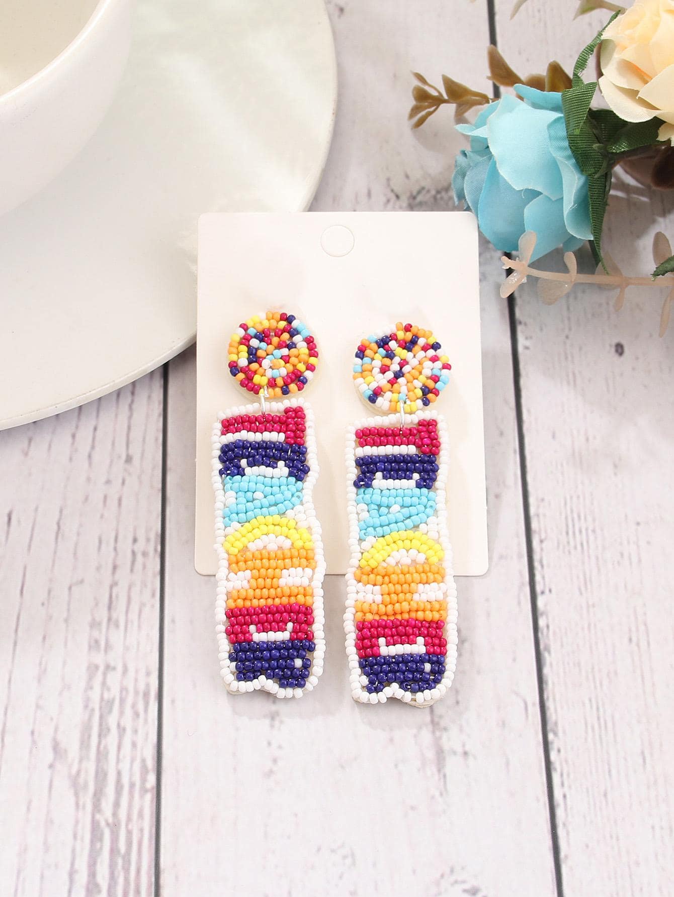 sweet pencil beaded imitation pearl glass women's drop earrings 1 pair