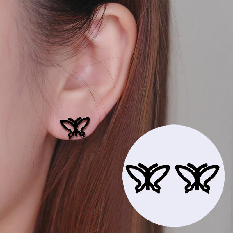 1 pair retro butterfly titanium steel plating hollow out ear studs