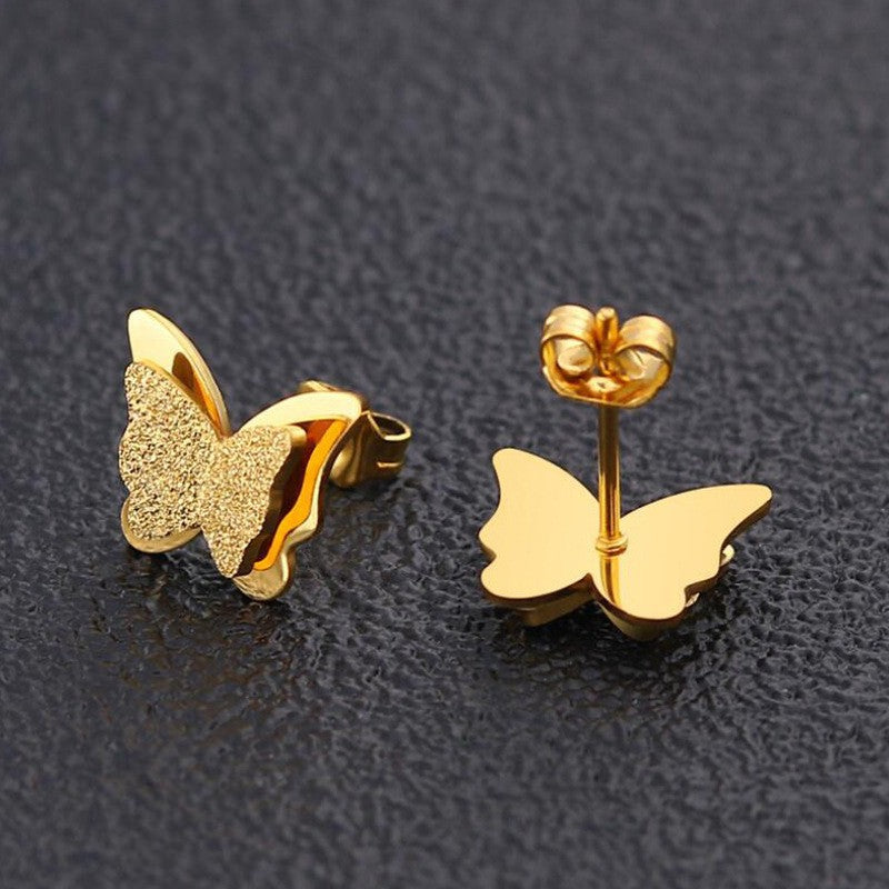 1 pair retro butterfly titanium steel plating hollow out ear studs