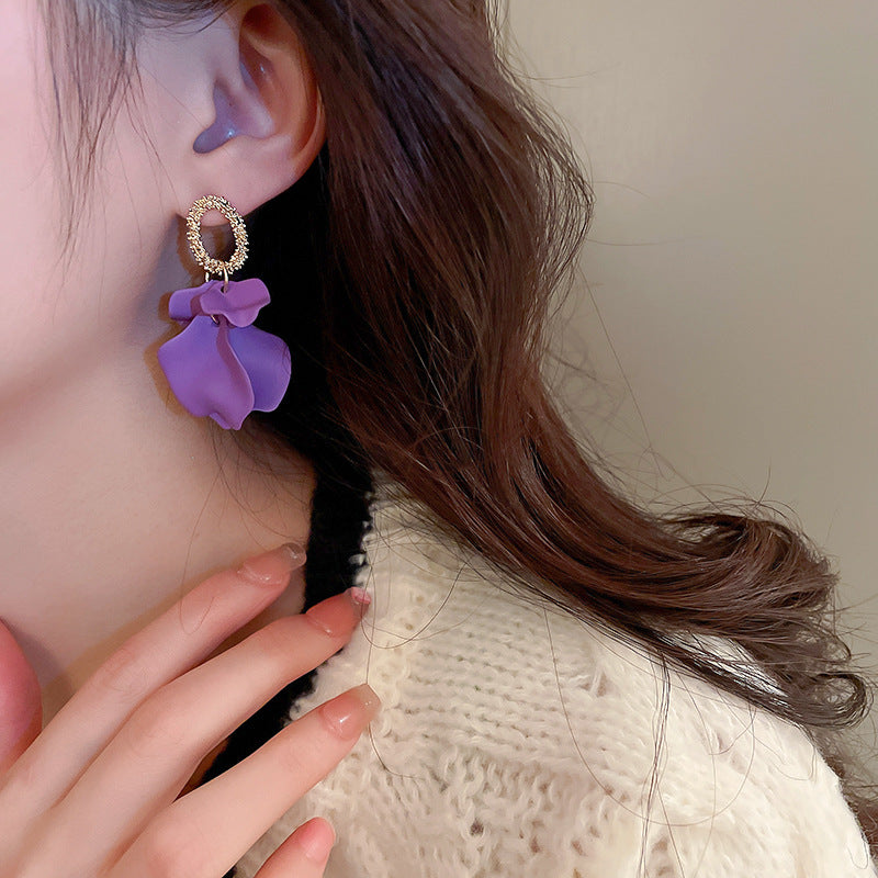 1 pair elegant flower inlay alloy acrylic drop earrings
