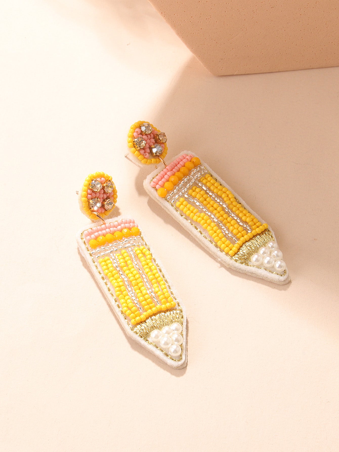 sweet pencil beaded imitation pearl glass women's drop earrings 1 pair