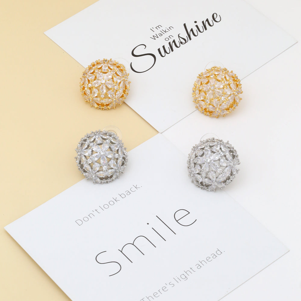 1 Pair Luxurious Simple Style Solid Color Plating Hollow Out Inlay Copper Zircon 18K Gold Plated Ear Studs