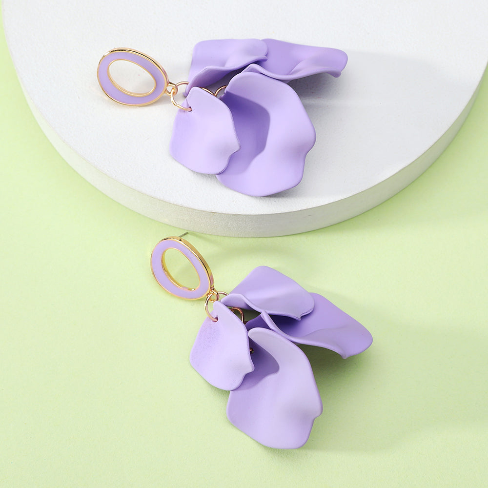 1 pair elegant romantic sweet petal spray paint painted inlay zinc alloy acrylic dangling earrings