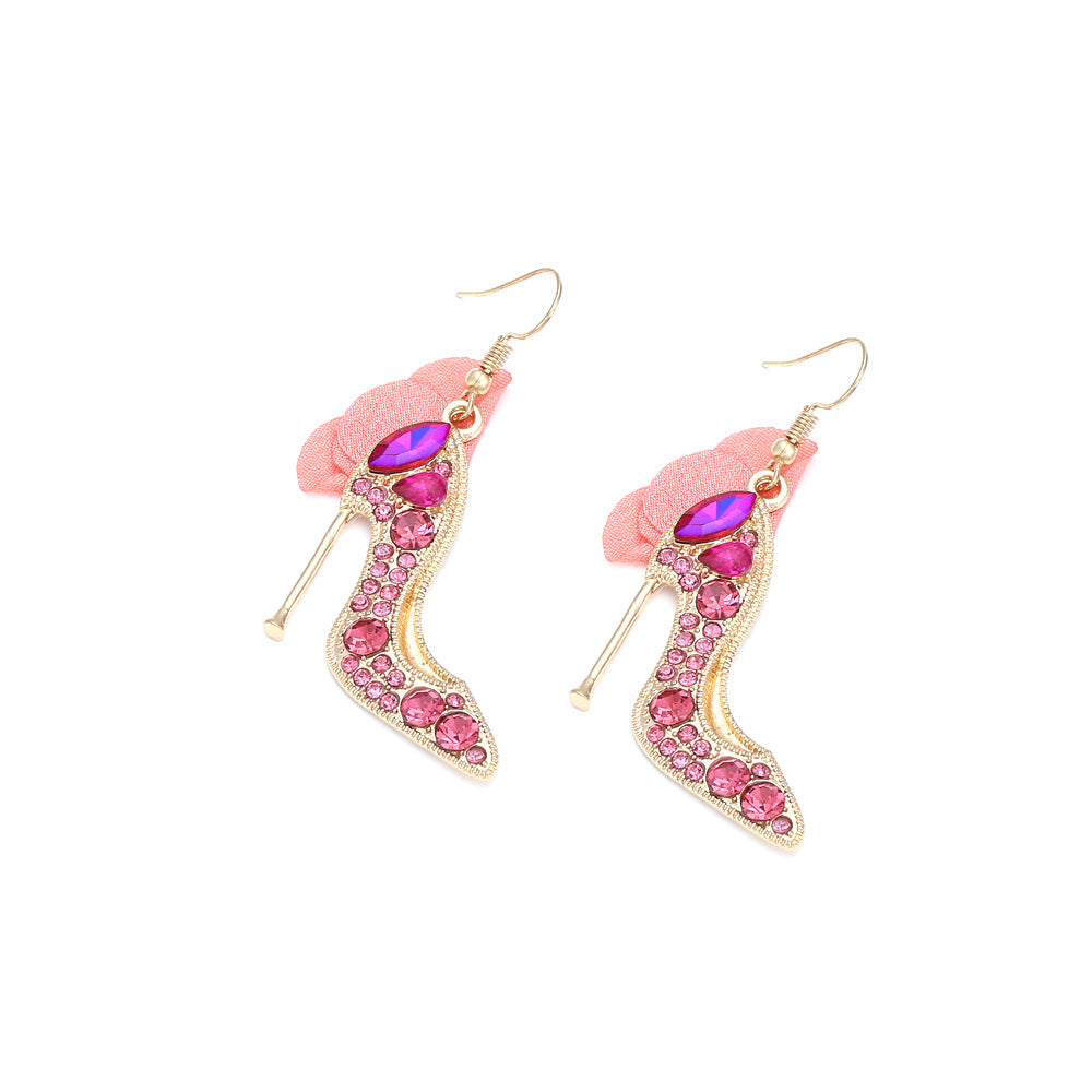 1 Pair Casual Sweet High Heel Net Yarn Alloy Rhinestones Drop Earrings