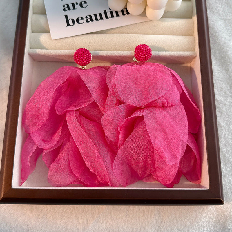 1 pair bohemian color block alloy cloth drop earrings