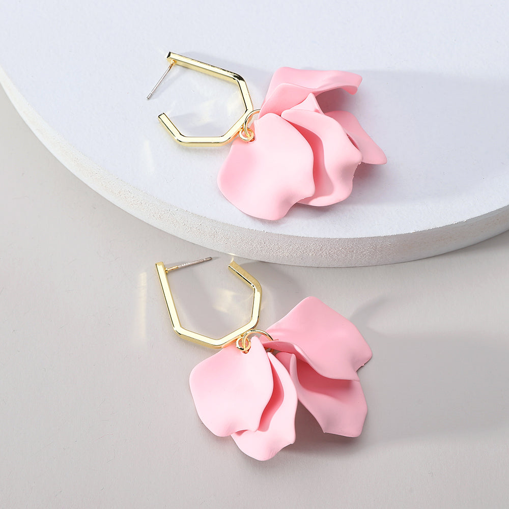 1 pair elegant vacation petal arylic zinc alloy drop earrings
