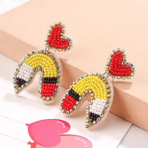 sweet pencil beaded imitation pearl glass women's drop earrings 1 pair