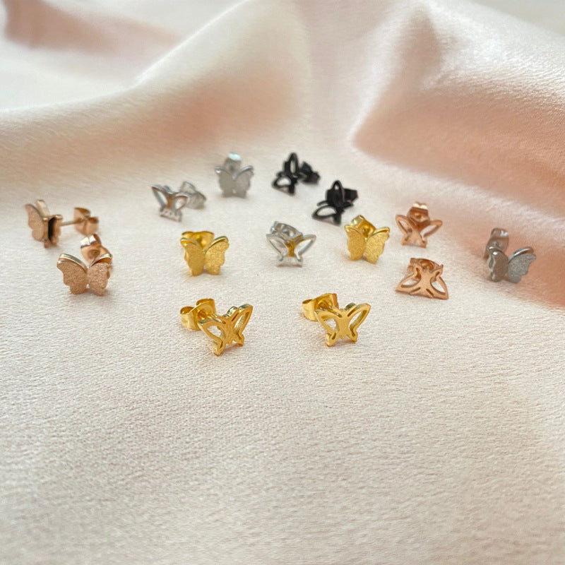 1 pair retro butterfly titanium steel plating hollow out ear studs