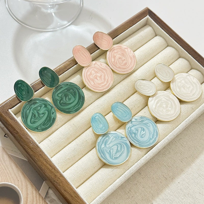 1 pair sweet oval plating alloy drop earrings