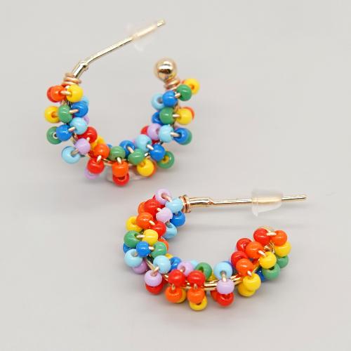 1 pair princess cute c shape beaded glass ear studs