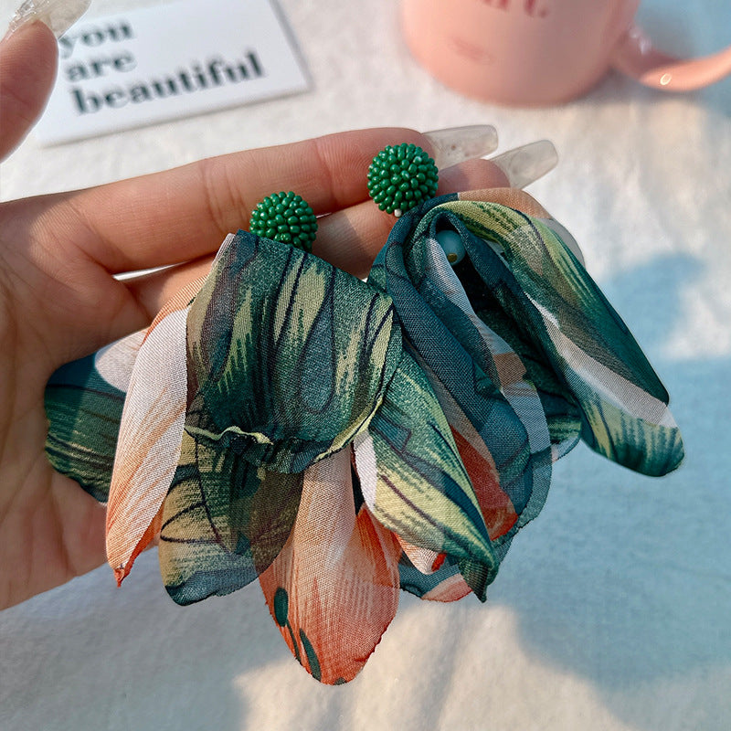 1 pair bohemian color block alloy cloth drop earrings