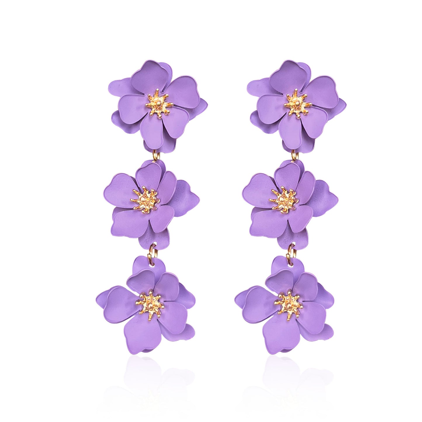 1 pair elegant bohemian simple style flower plating alloy drop earrings