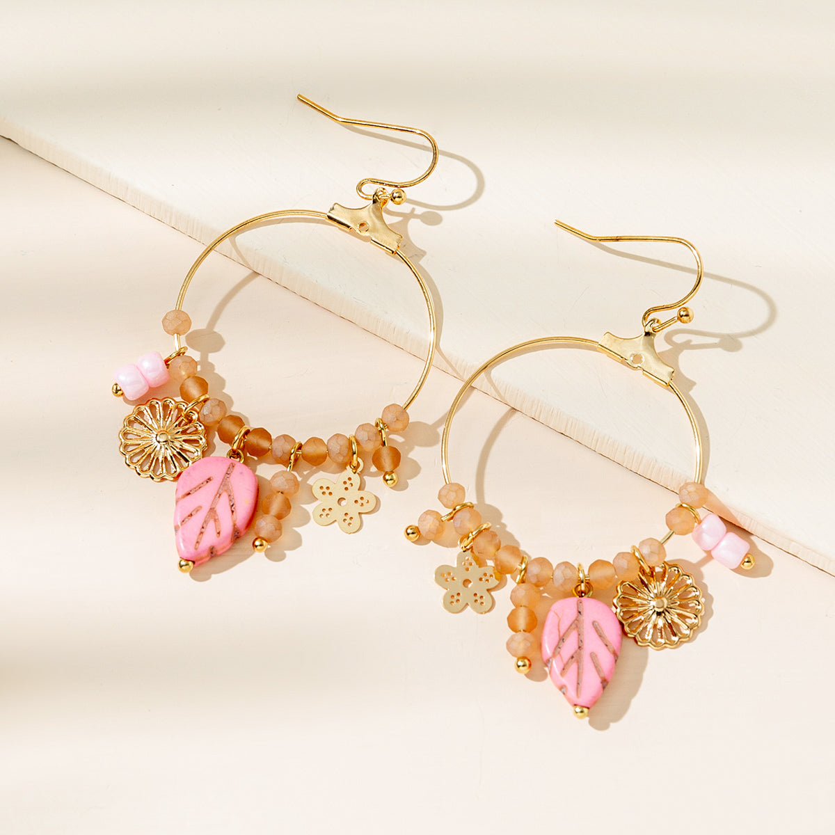 1 pair elegant lady leaf alloy glass soft clay gold plated drop earrings