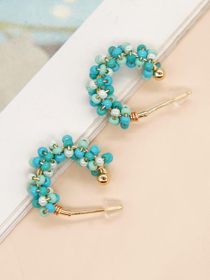 1 pair princess cute c shape beaded glass ear studs