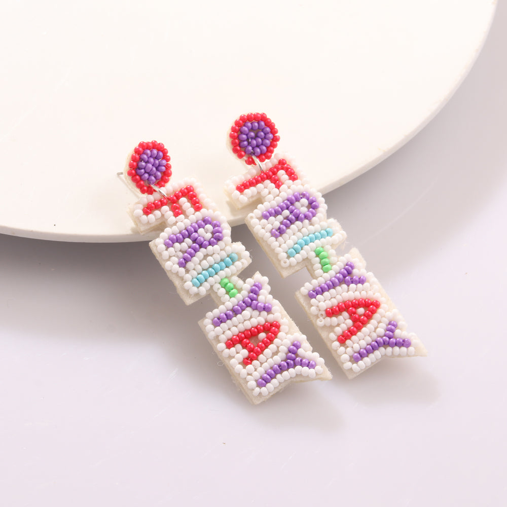 sweet pencil beaded imitation pearl glass women's drop earrings 1 pair