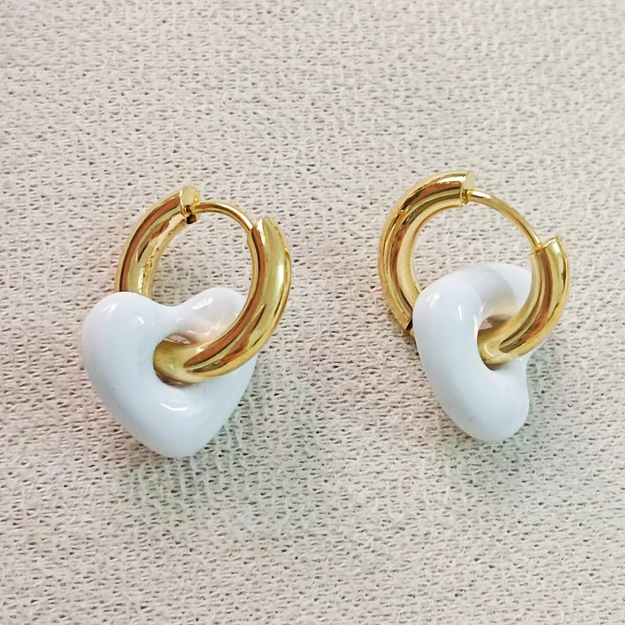 1 Pair Romantic Heart Shape Drip glazed 304 Stainless Steel Metal None 18K Gold Plated Hoop Earrings