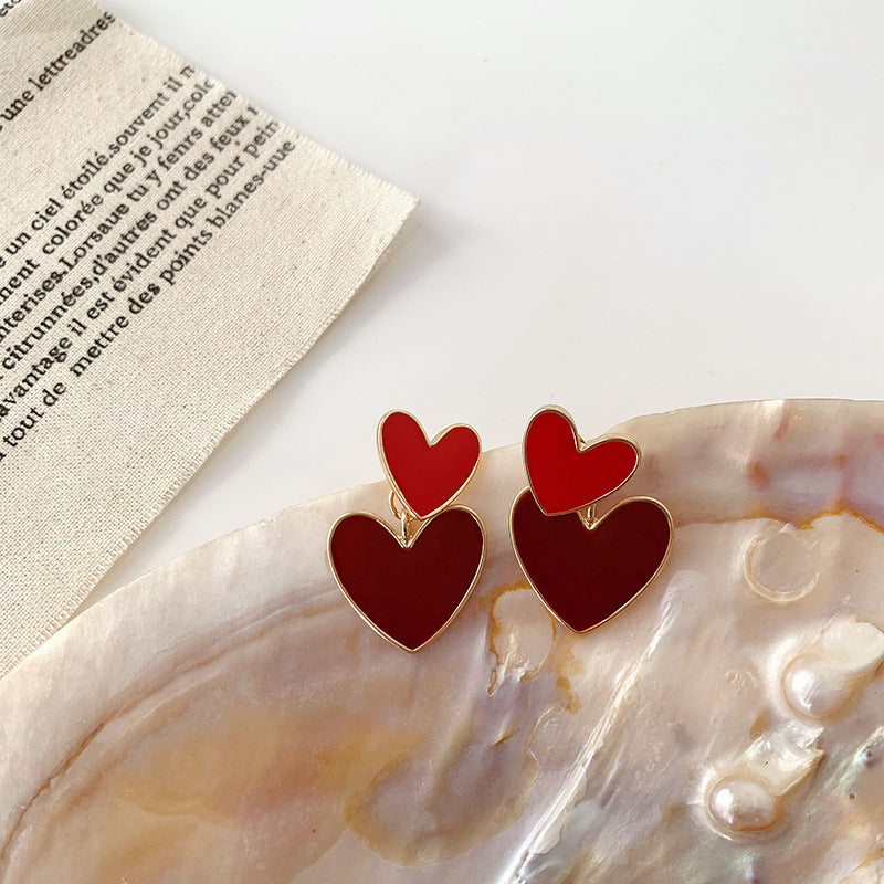 cute heart shape alloy enamel women's drop earrings