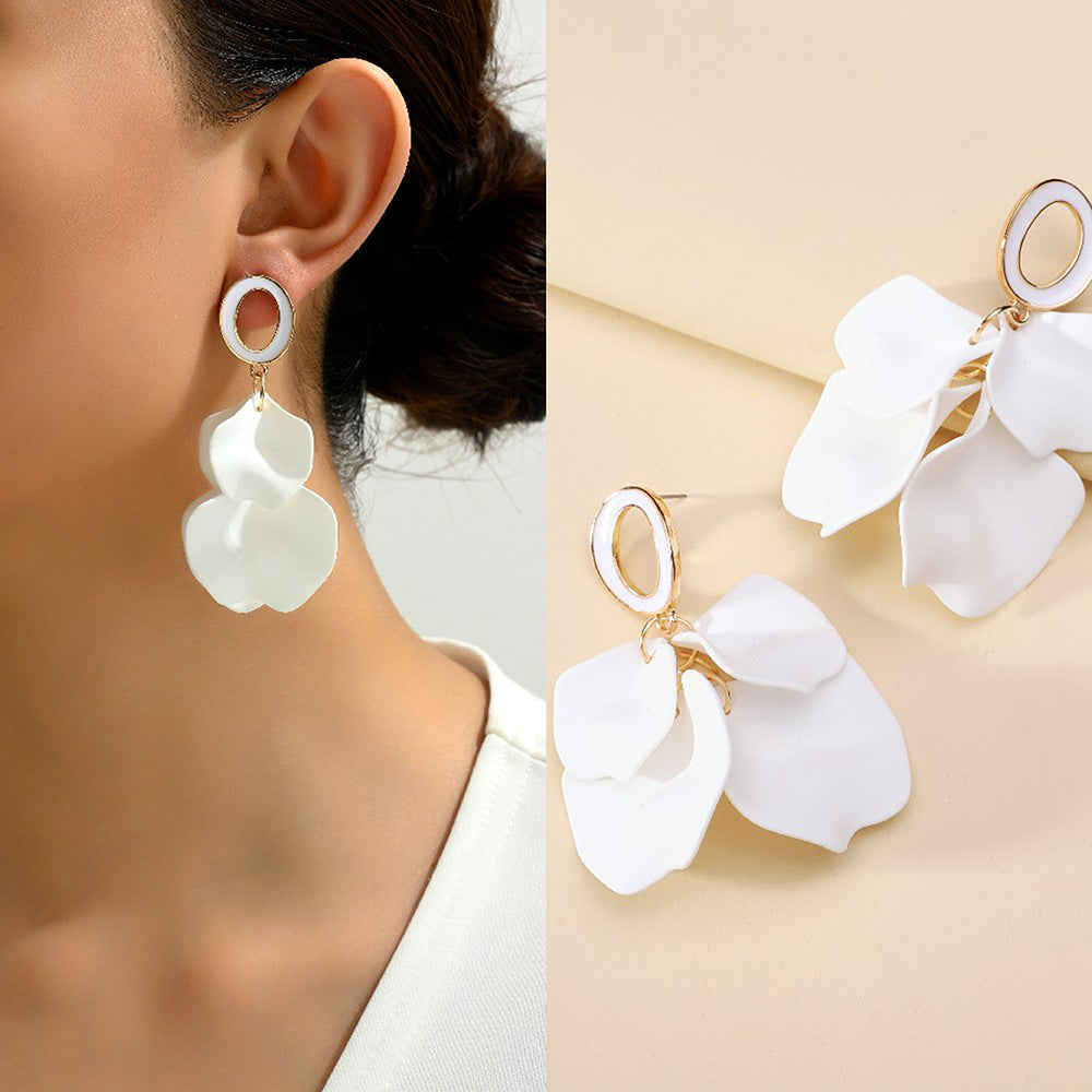 1 pair elegant romantic sweet petal spray paint painted inlay zinc alloy acrylic dangling earrings