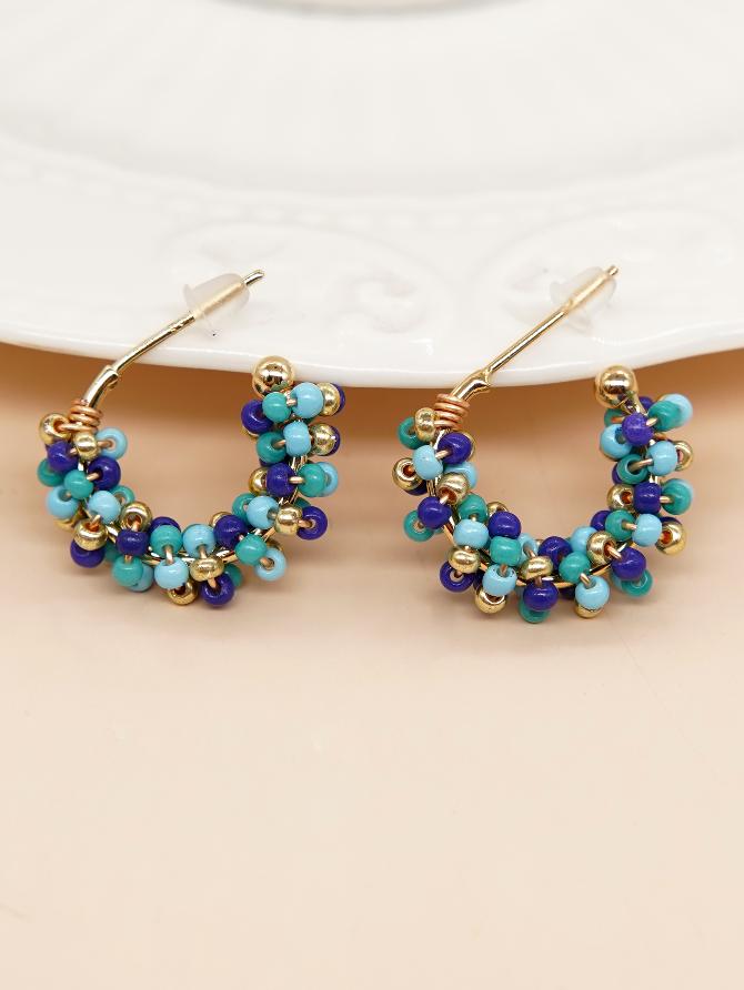 1 pair princess cute c shape beaded glass ear studs