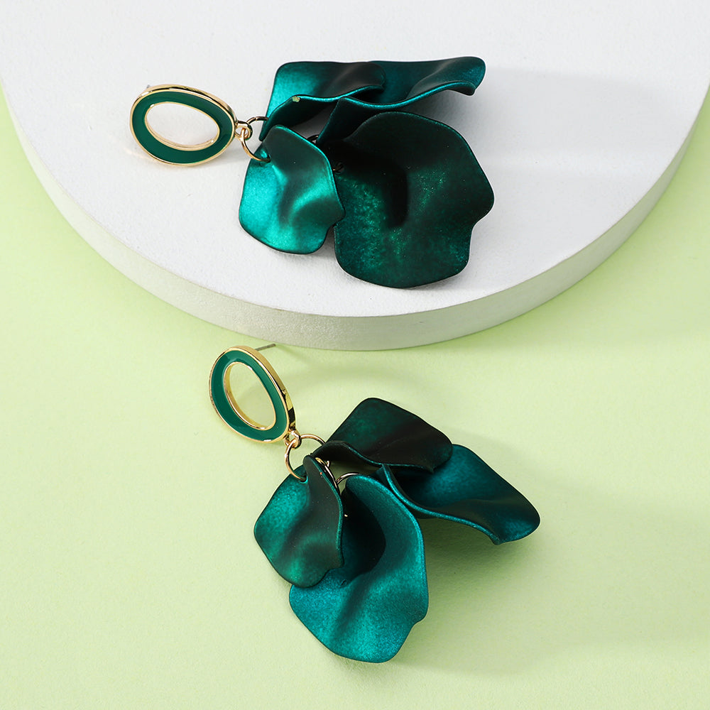 1 pair elegant romantic sweet petal spray paint painted inlay zinc alloy acrylic dangling earrings