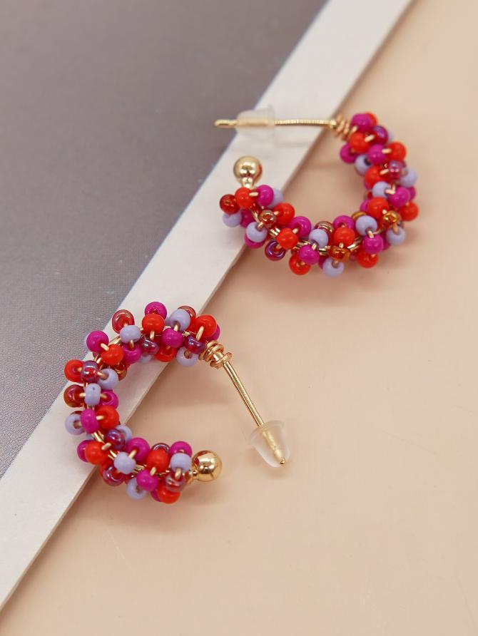 1 pair princess cute c shape beaded glass ear studs