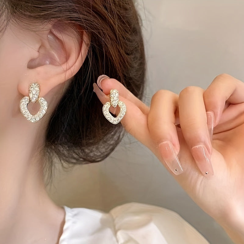 1 pair cute heart shape plating inlay alloy rhinestones gold plated ear studs
