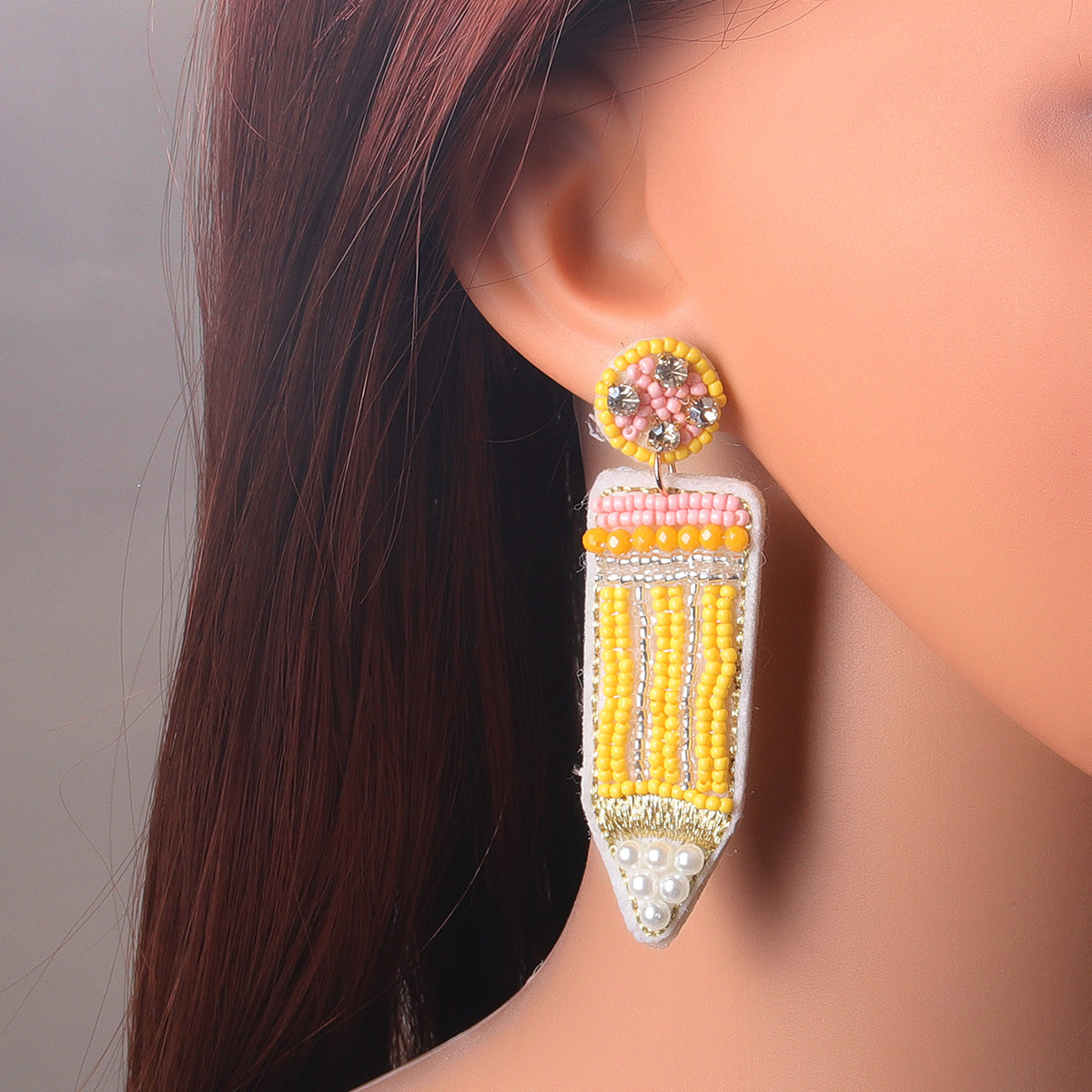 sweet pencil beaded imitation pearl glass women's drop earrings 1 pair