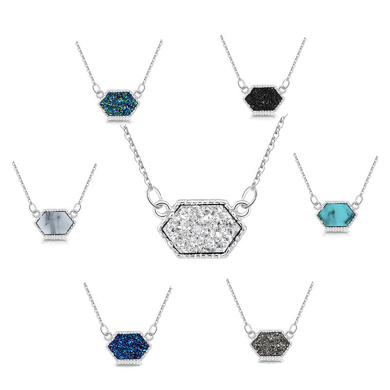 fashion simple multicolor crystal cluster turquoise diamond pendant necklace