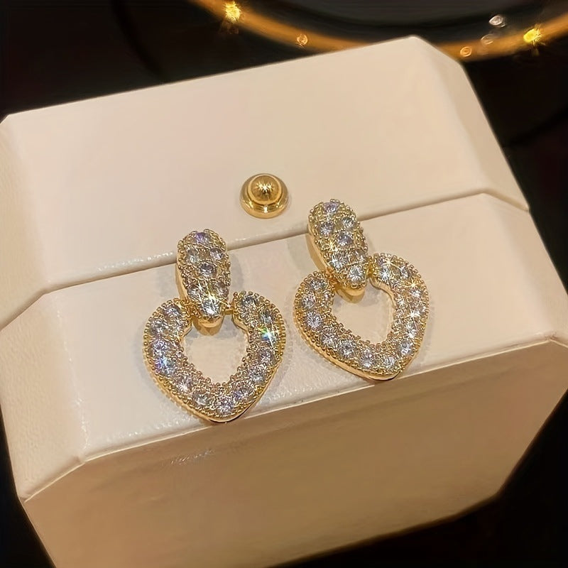 1 pair cute heart shape plating inlay alloy rhinestones gold plated ear studs