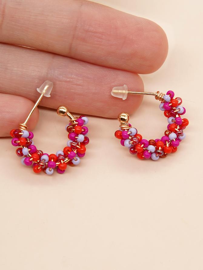 1 pair princess cute c shape beaded glass ear studs