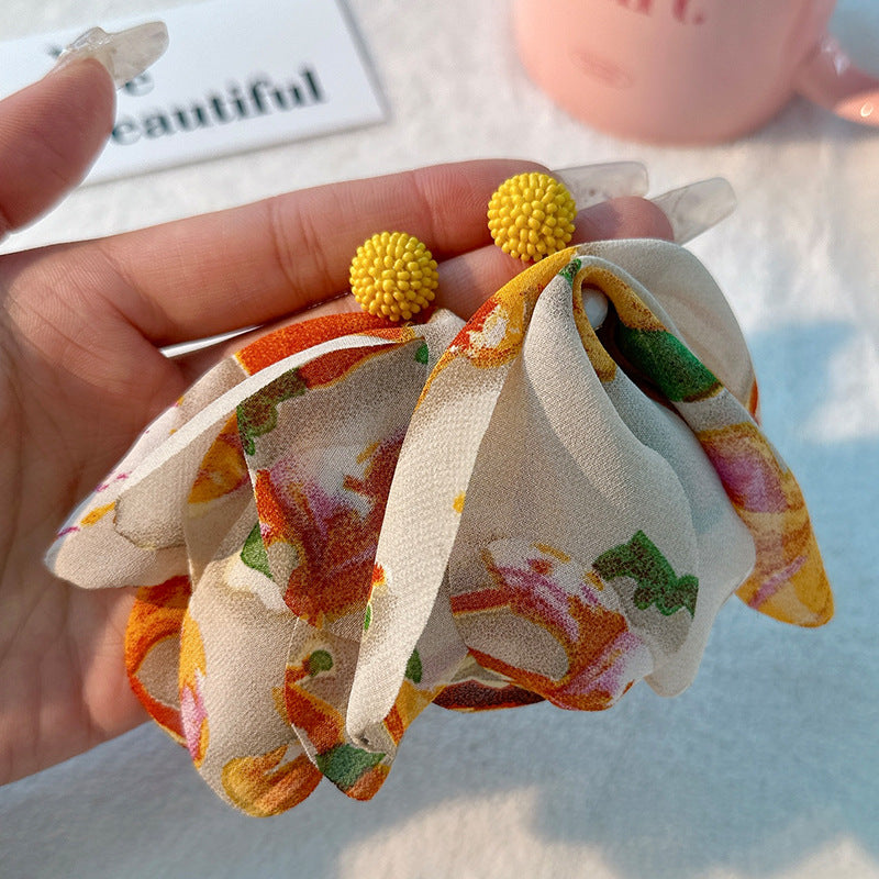 1 pair bohemian color block alloy cloth drop earrings