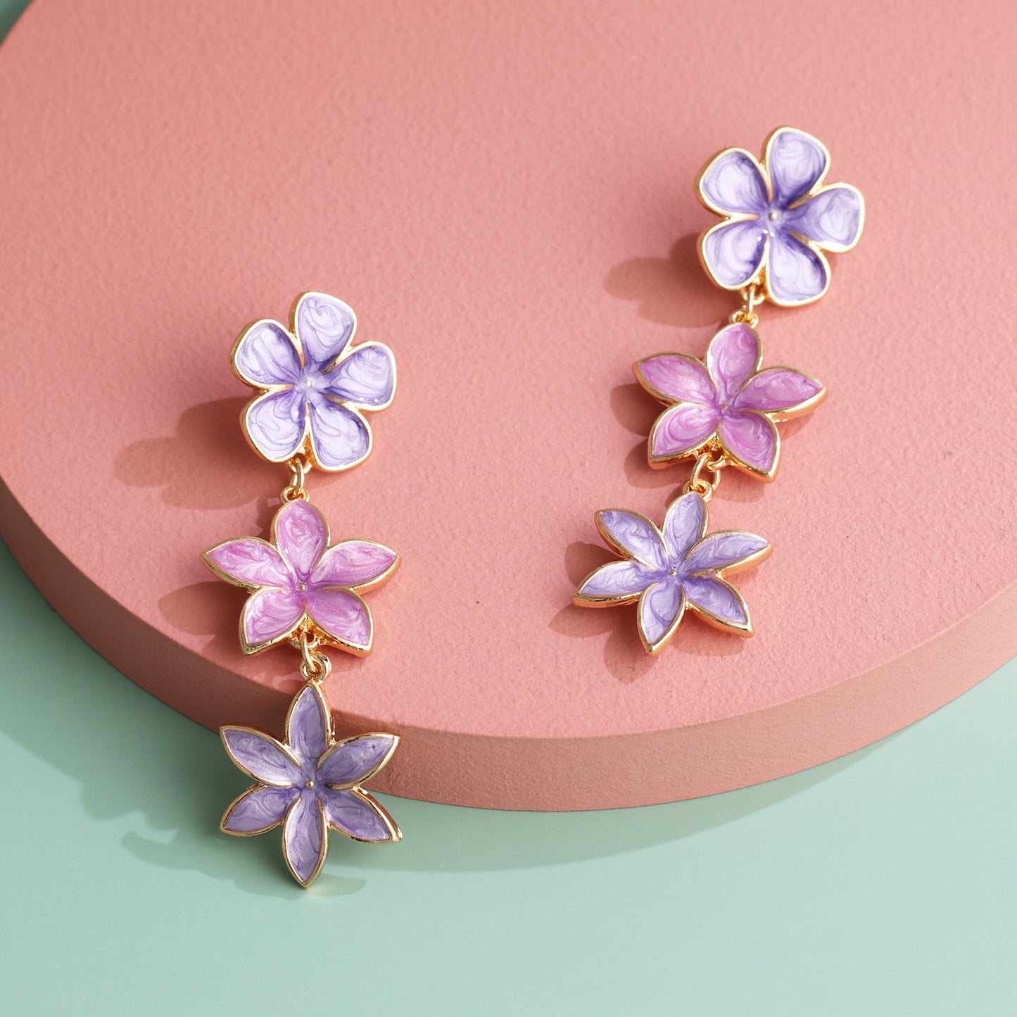 fashion retro lilac oil drop flower earrings three earrings personalized earrings