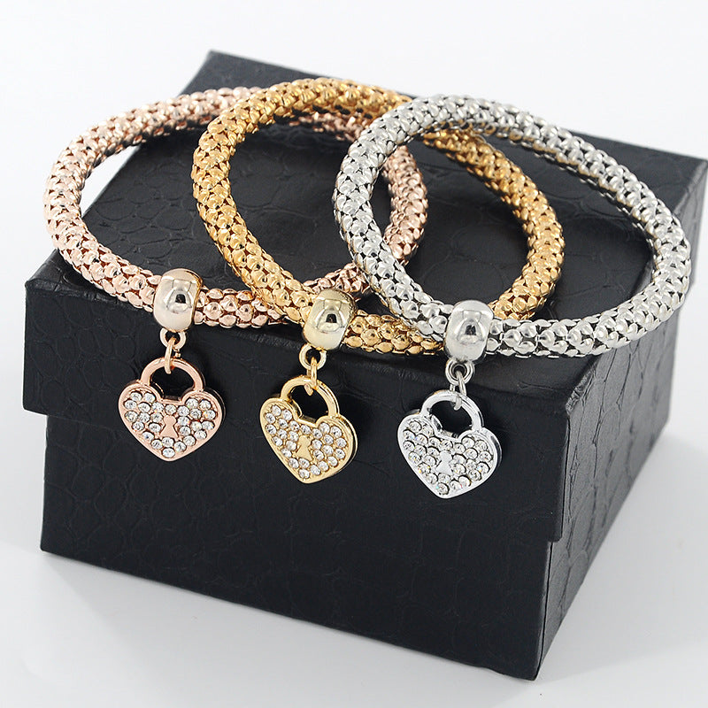 elegant princess glam heart alloy artificial rhinestones national day easter independence day women's bracelets