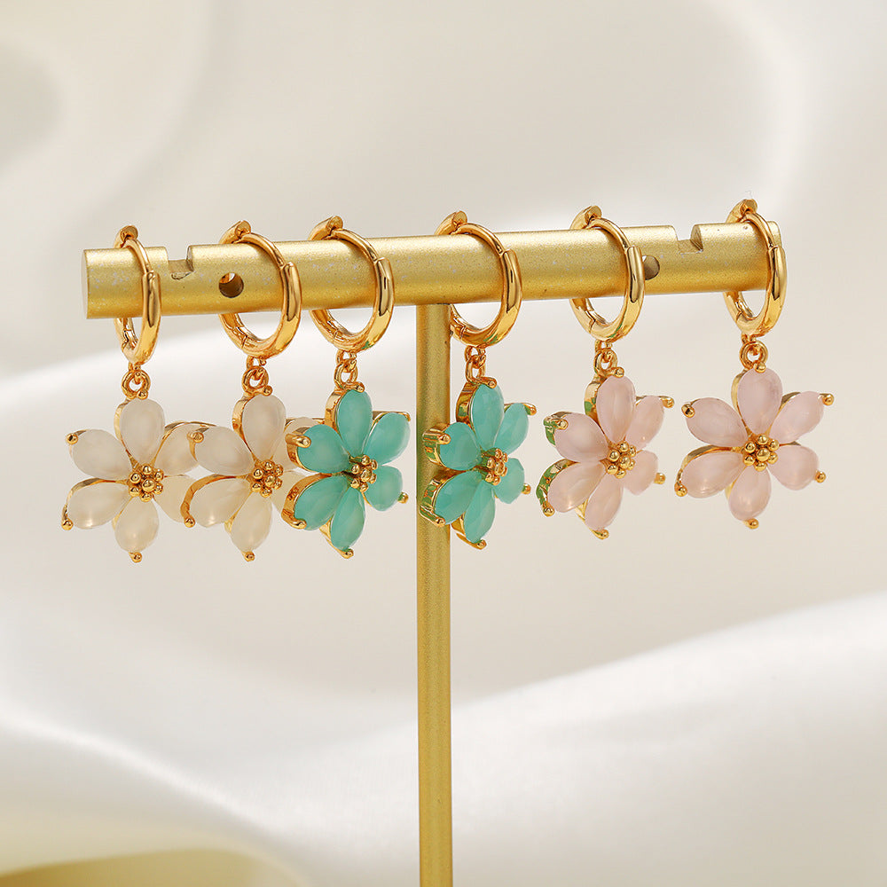 fashion flower copper artificial gemstones earrings