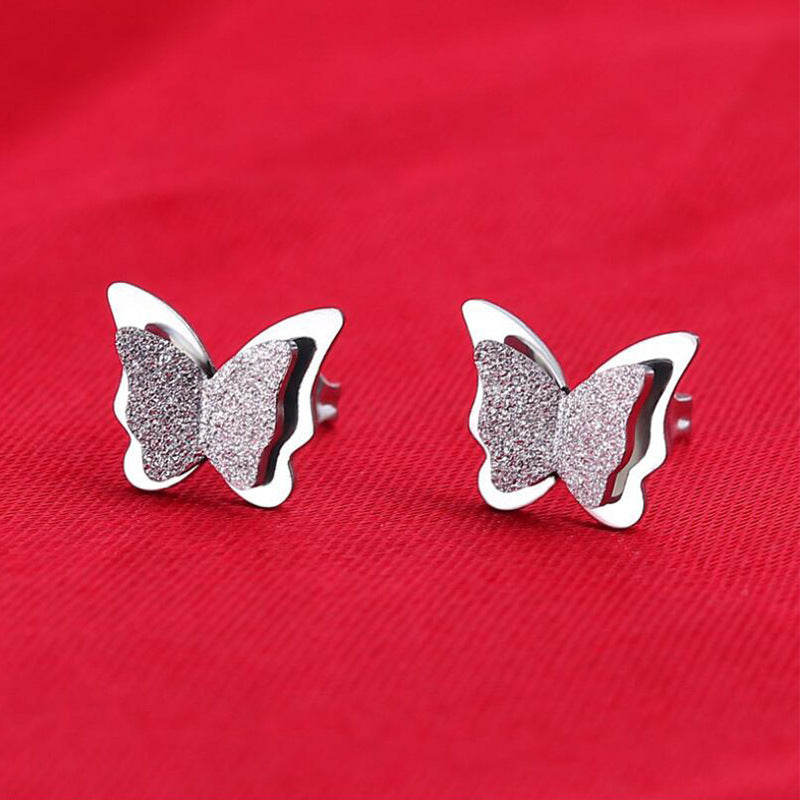 1 pair retro butterfly titanium steel plating hollow out ear studs