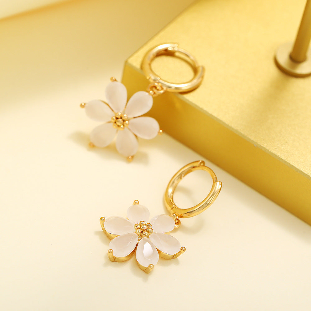 fashion flower copper artificial gemstones earrings