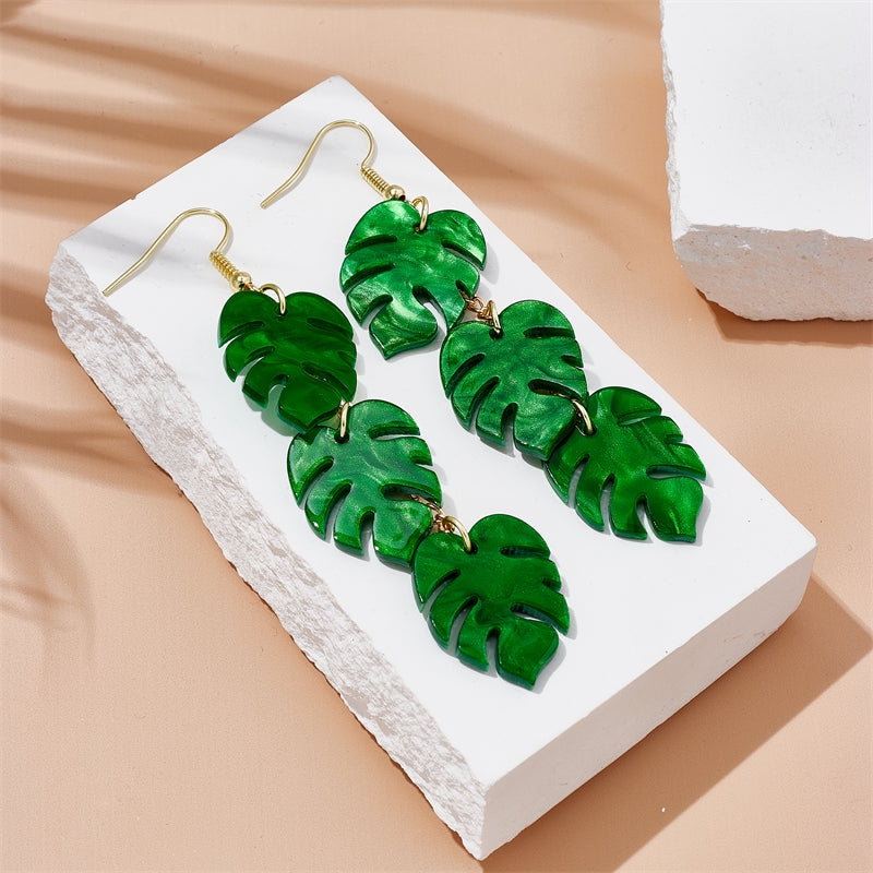 vacation tropical leaf arylic three-dimensional women's drop earrings
