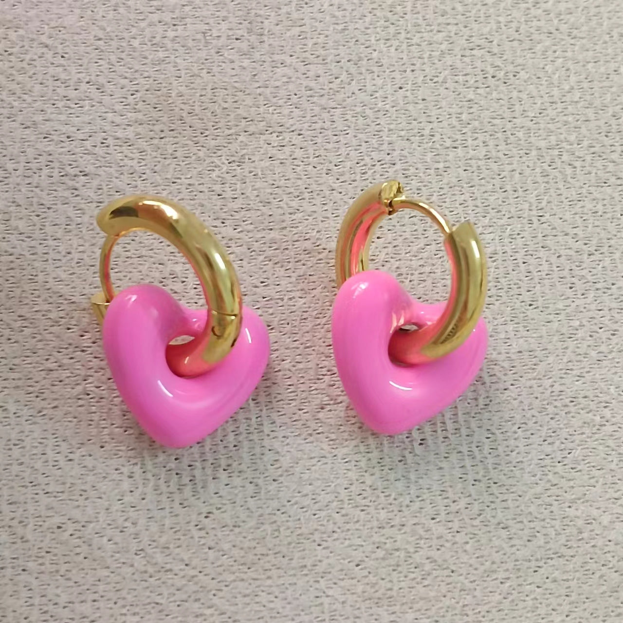 1 Pair Romantic Heart Shape Drip glazed 304 Stainless Steel Metal None 18K Gold Plated Hoop Earrings