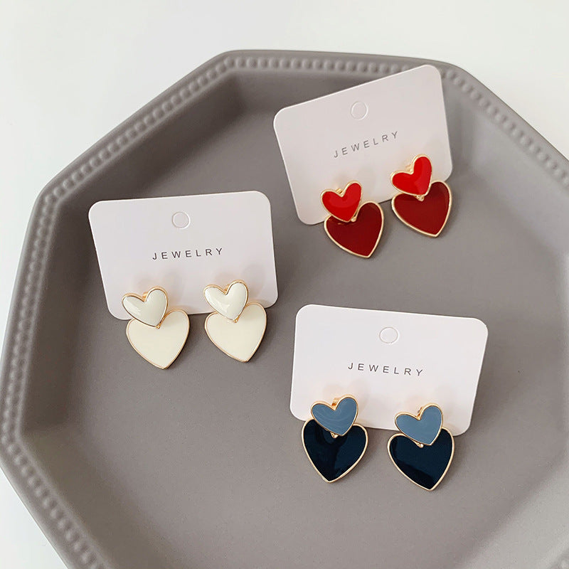 cute heart shape alloy enamel women's drop earrings