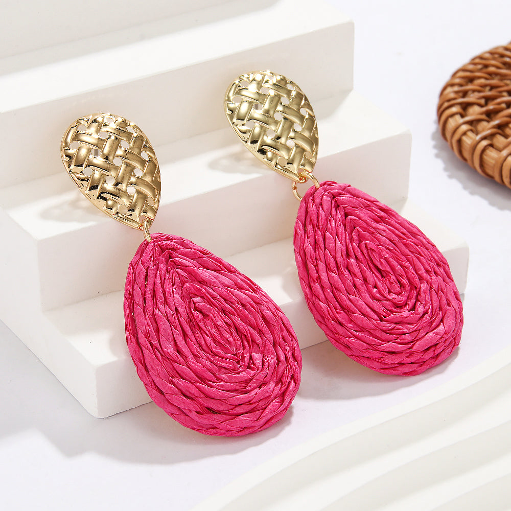 1 Pair Hawaiian Tropical Water Droplets Water Drop Alloy raffia 14K Gold Plated Drop Earrings