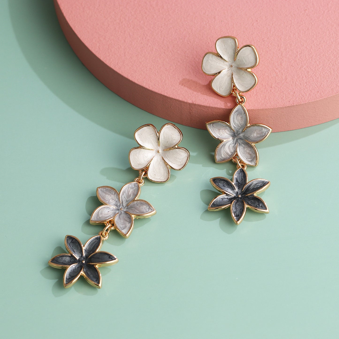 fashion retro lilac oil drop flower earrings three earrings personalized earrings