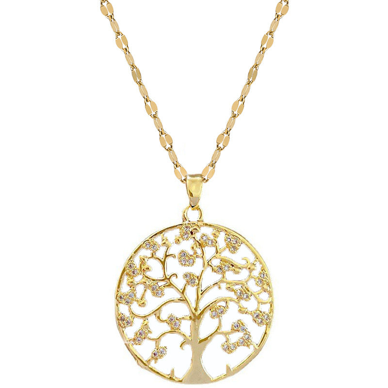 fashion round tree titanium steel copper zircon pendant necklace in bulk
